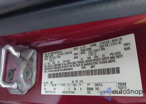 2014 Ford Escape Se from USA, damaged, VIN 1FMCU9G91EUB80904